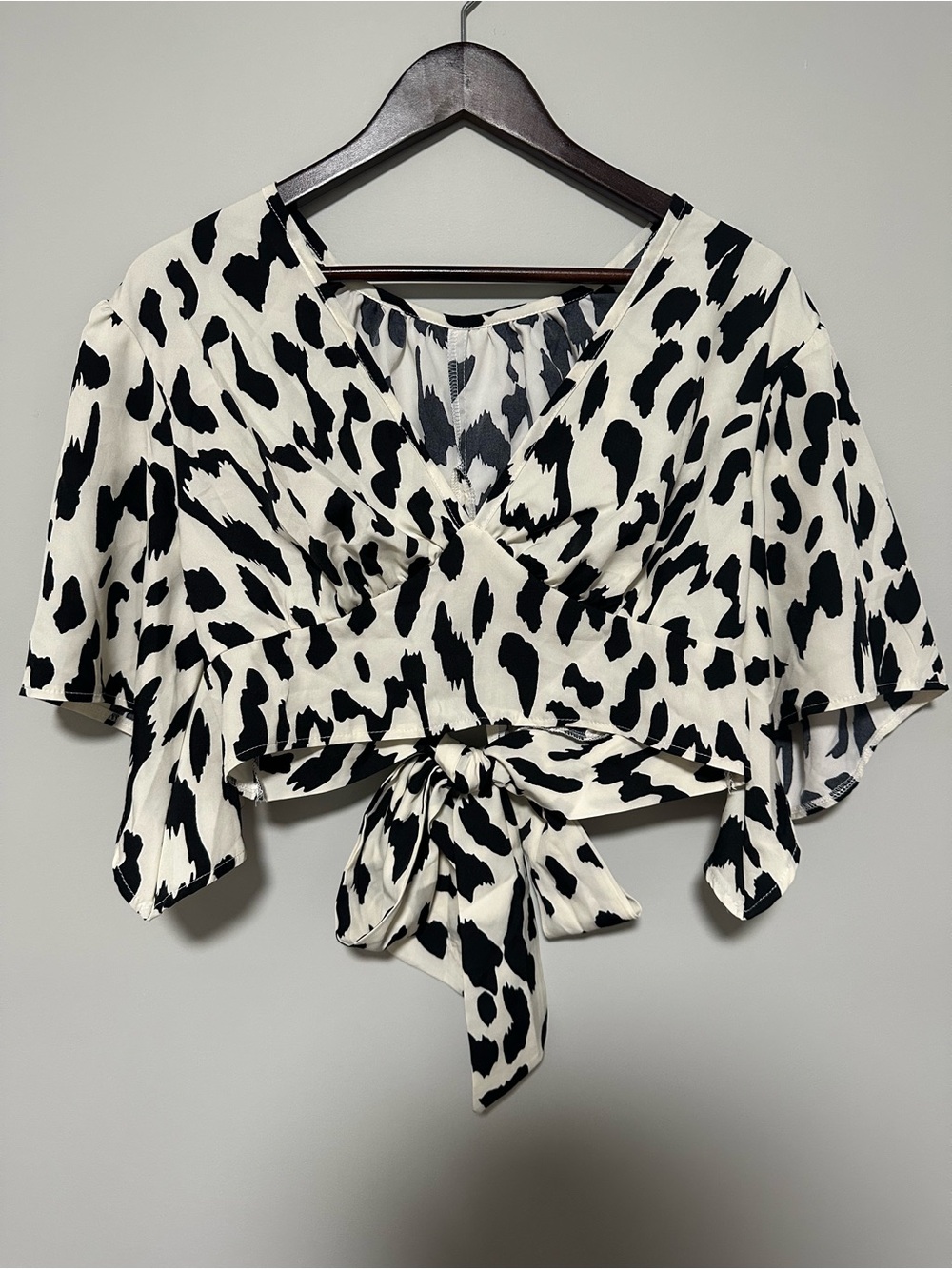 Black & White Tie-Front Crop Top